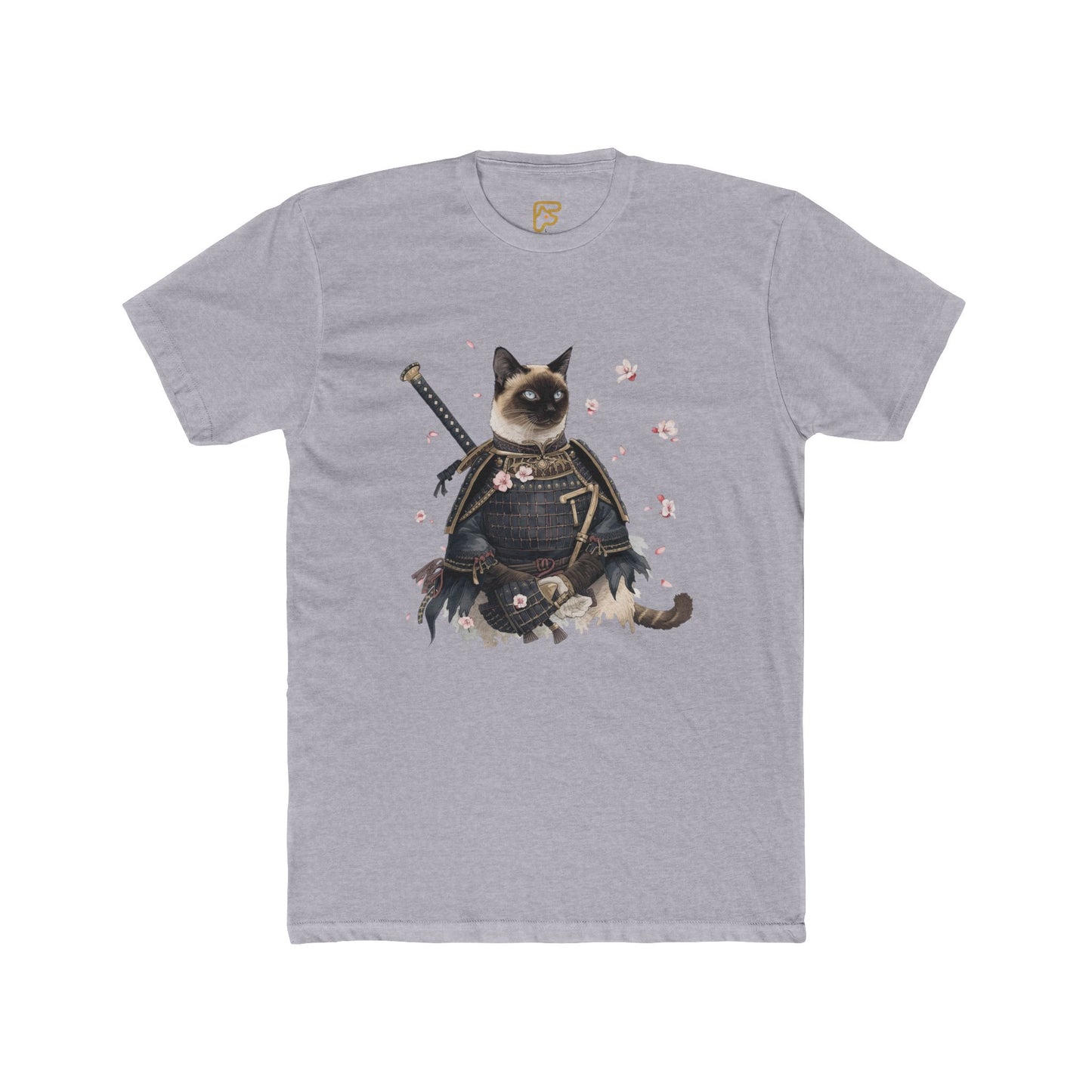Samurai Cat Graphic Tee — Cute Warrior Cat T-Shirt with Sword & Cherry Blossoms