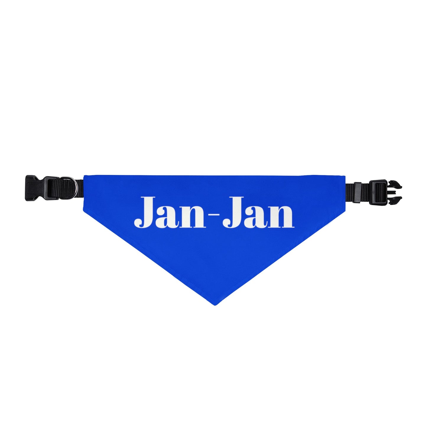 Personalized Clip-On Pet Bandana – Blue Custom Name "Jan-Jan"