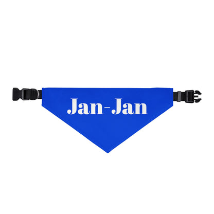 Personalized Clip-On Pet Bandana – Blue Custom Name "Jan-Jan"