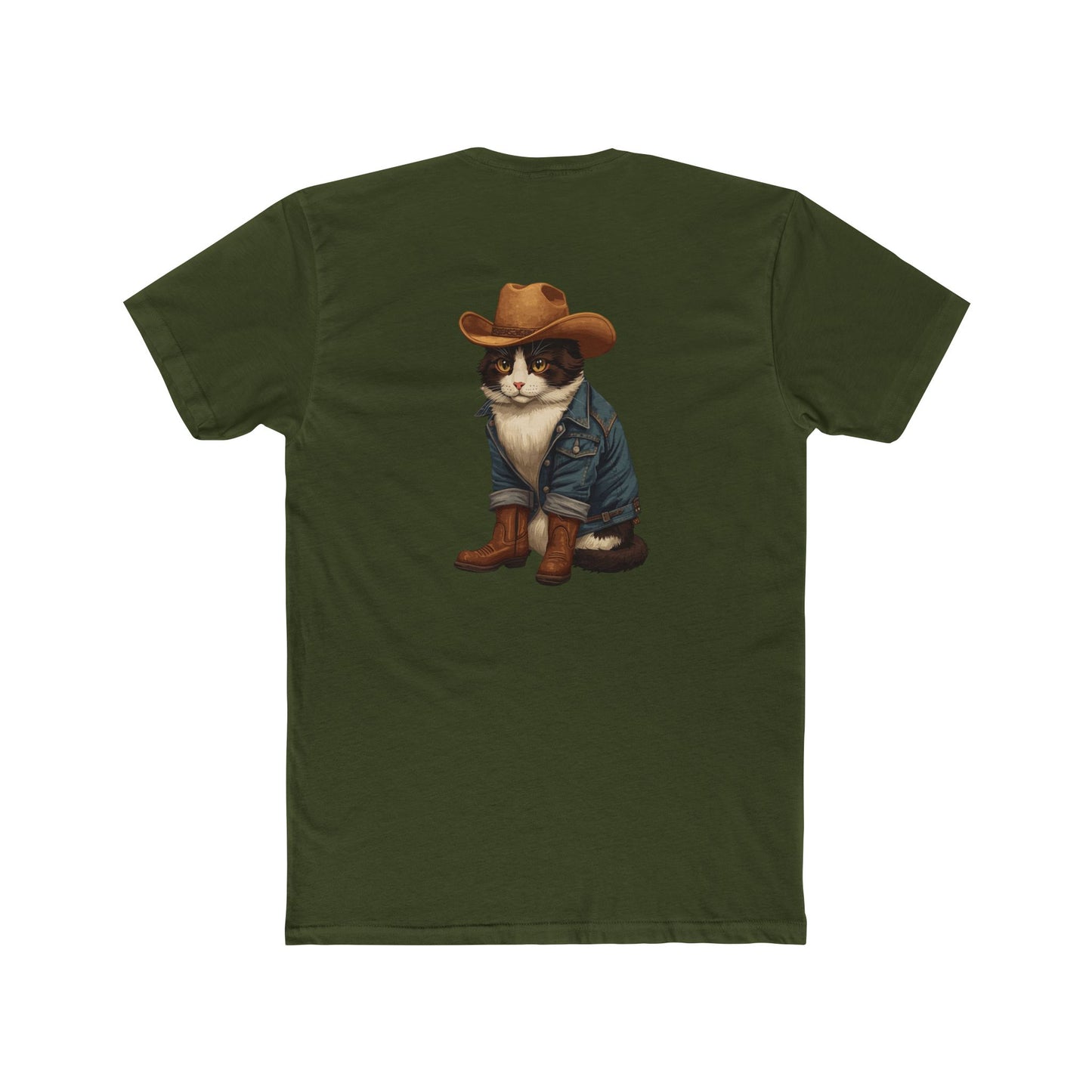 Cowboy Cat T‑Shirt — Western Cat Graphic Tee with Pocket Logo