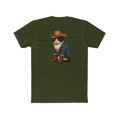 Cowboy Cat T‑Shirt — Western Cat Graphic Tee with Pocket Logo