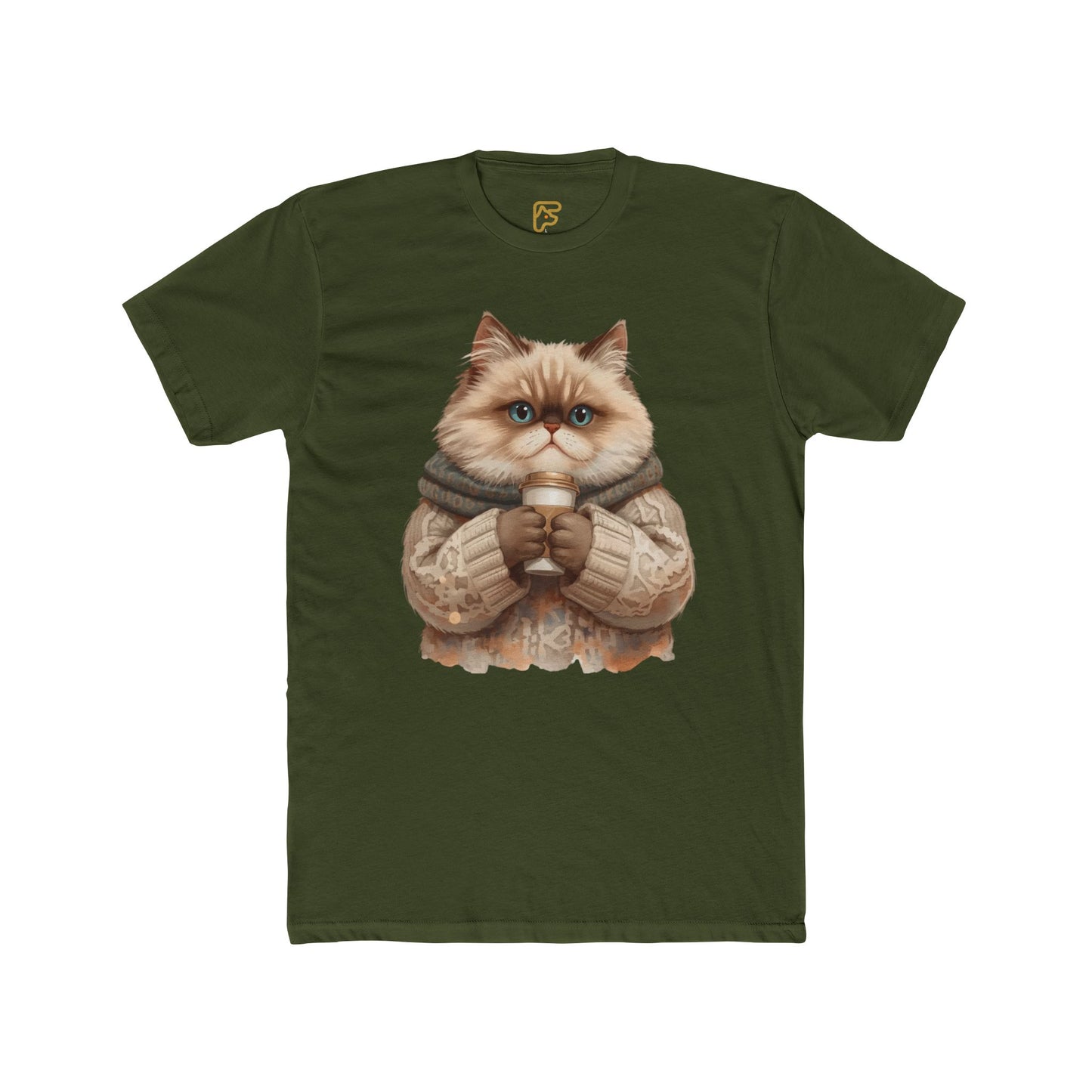 Cozy Cat Holding Coffee T‑Shirt — Cute Cat Sweater Graphic Tee for Cat Lovers