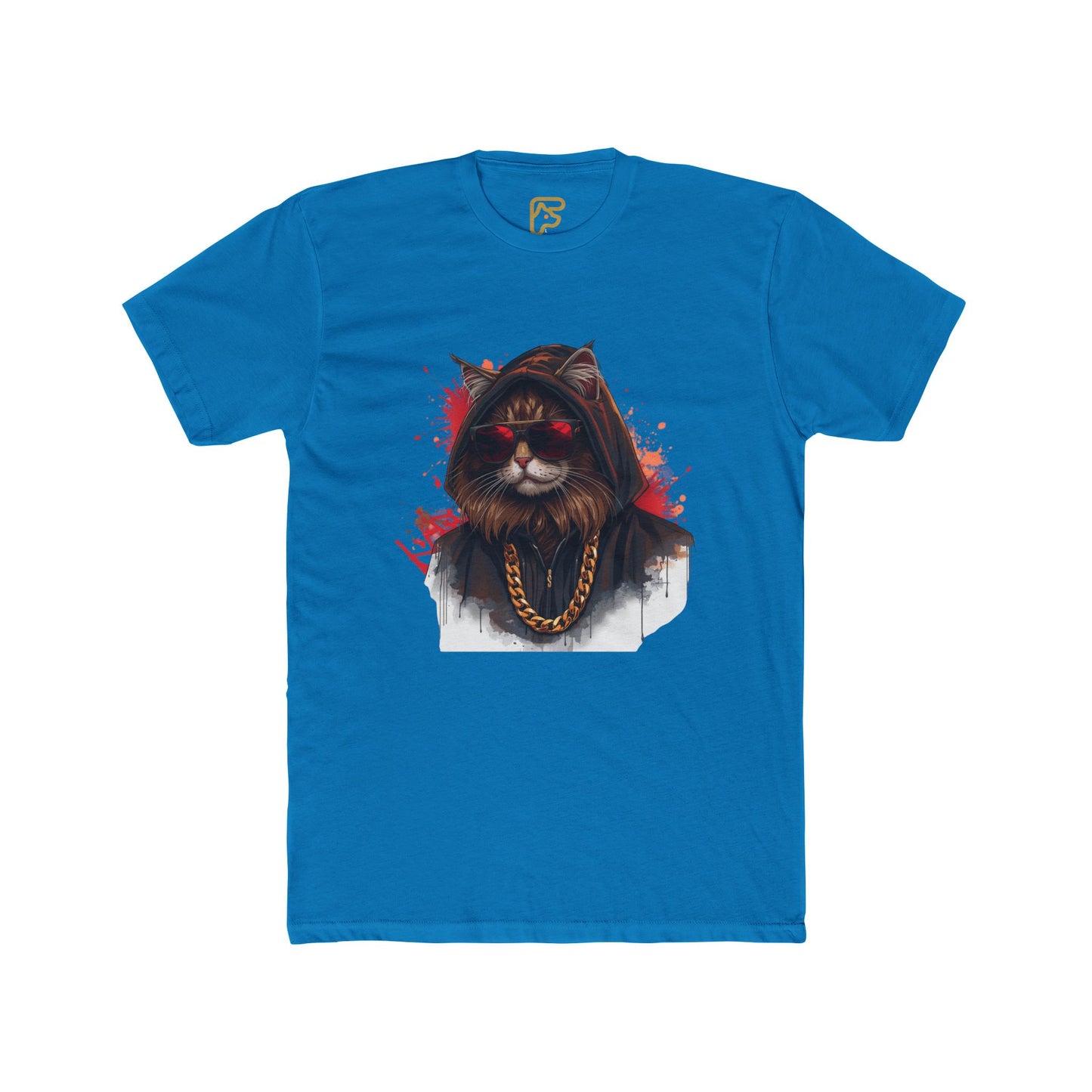 Cat Gangster T‑Shirt — Hooded Cat with Gold Chain Graphic Tee