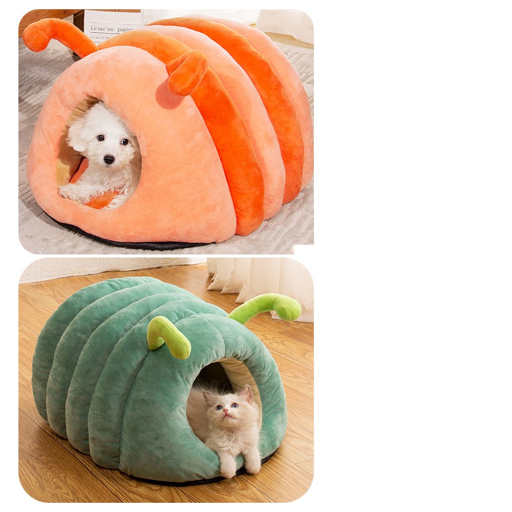 Plush Winter Pet Bed – Ultra-Soft Crystal Velvet Cat Nest, Warm Caterpillar Design Sleeping Bed (50×40×30cm)