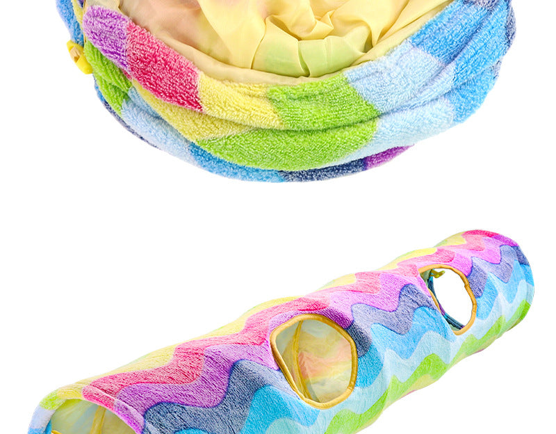 Collapsible Rainbow Cat Tunnel – Scratch-Resistant Play Tube with Multiple Entrances