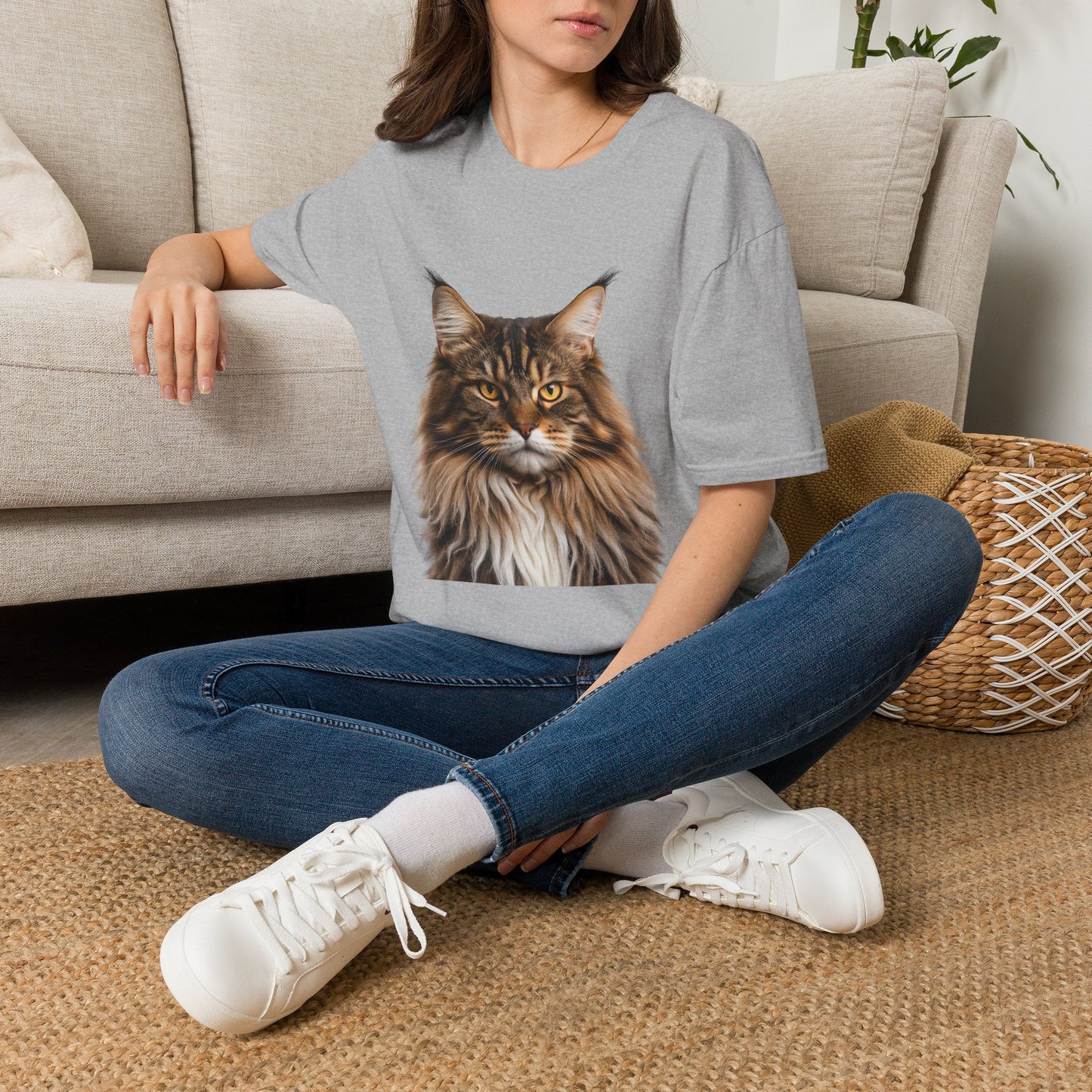 Maine Coon Cat Portrait T-Shirt — Realistic Brown Tabby Cat Tee