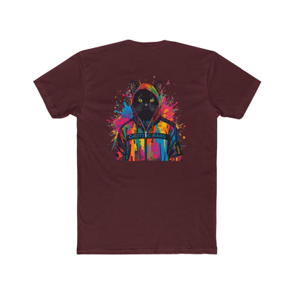 Cat Hoodie Art T‑Shirt — Colorful Black Cat Graphic Tee