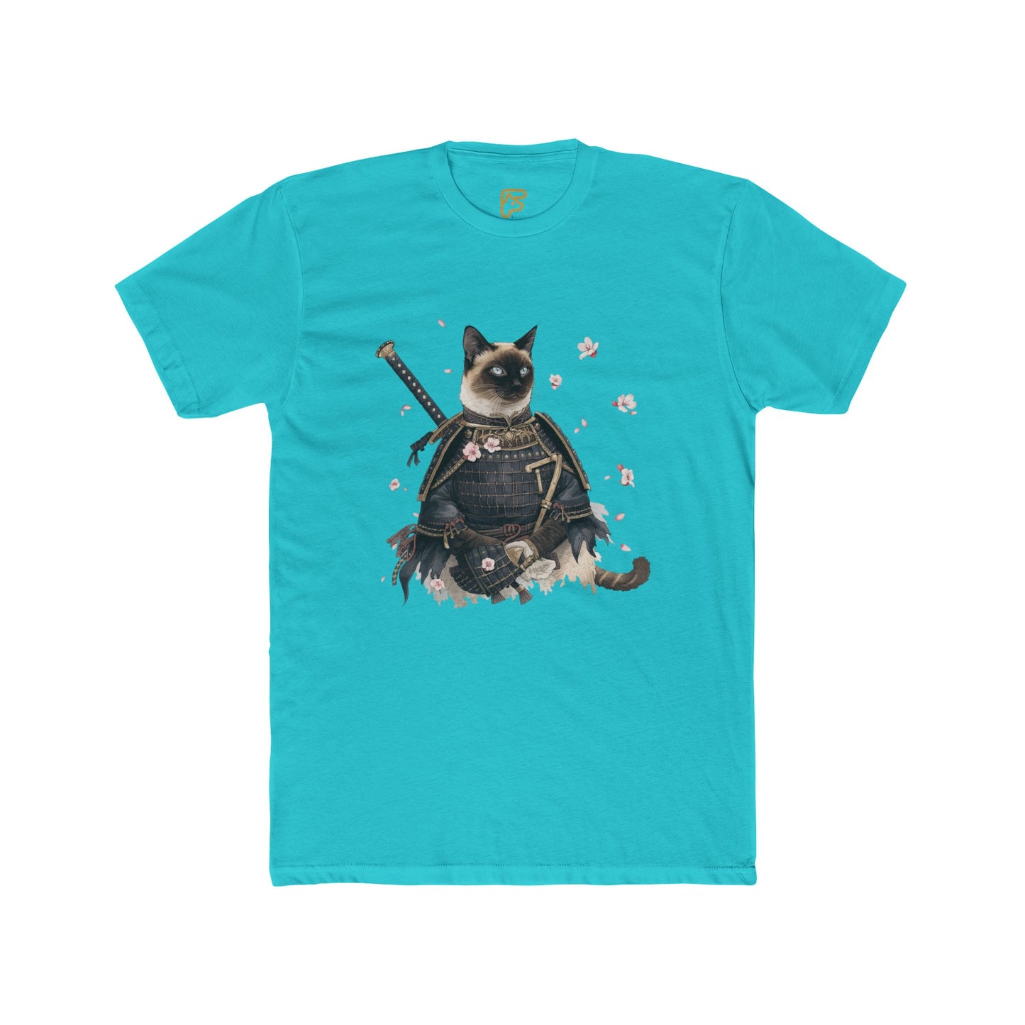 Samurai Cat Graphic Tee — Cute Warrior Cat T-Shirt with Sword & Cherry Blossoms