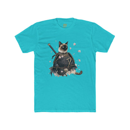 Samurai Cat Graphic Tee — Cute Warrior Cat T-Shirt with Sword & Cherry Blossoms