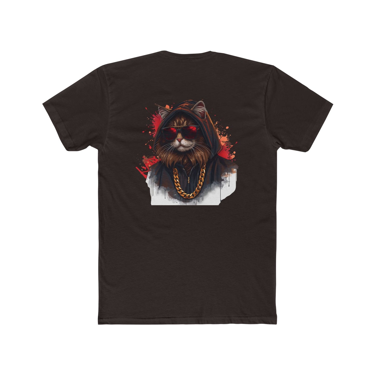 Cat Portrait Tee — Urban Streetwear Cat with Gold Chain Graphic T-Shirt