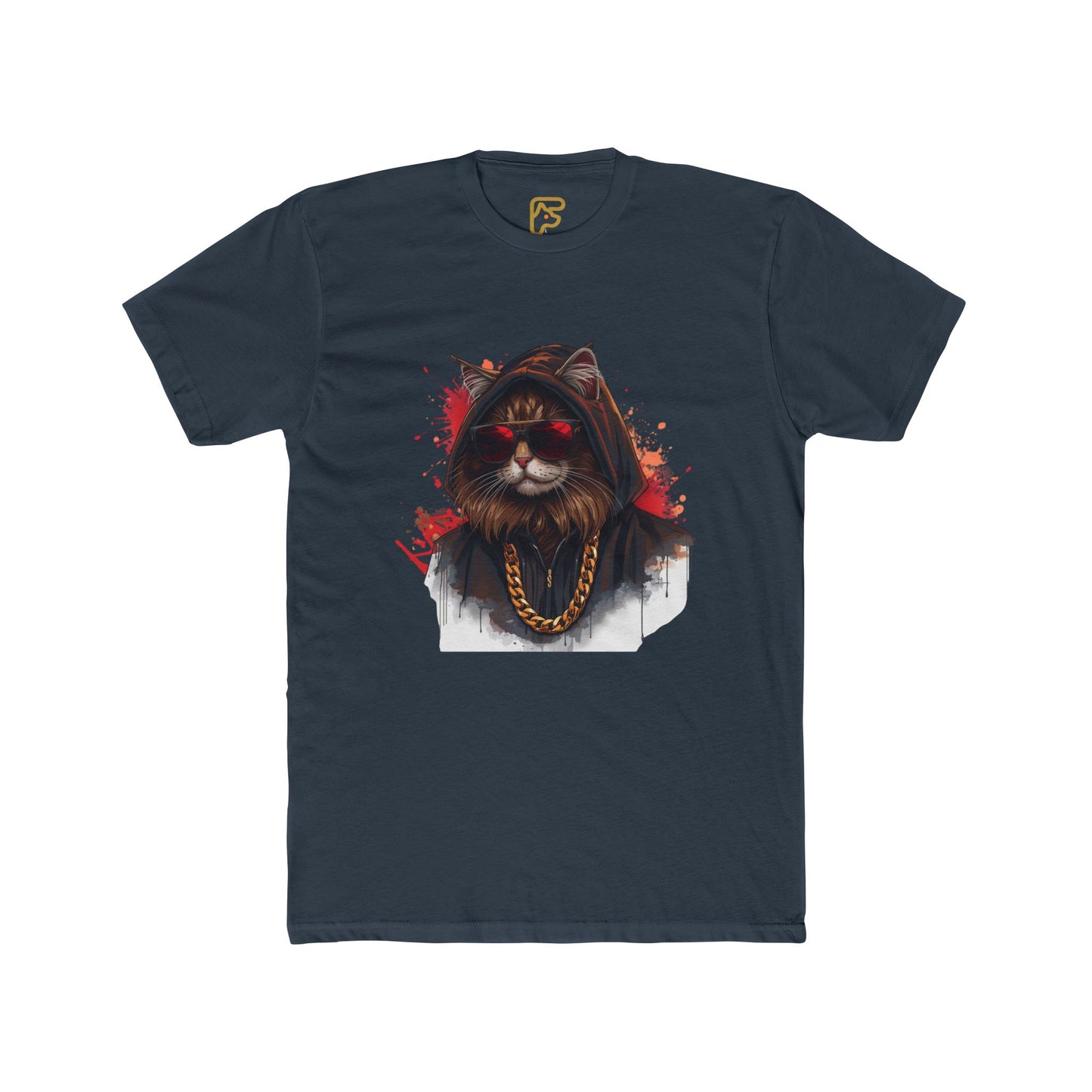 Cat Gangster T‑Shirt — Hooded Cat with Gold Chain Graphic Tee