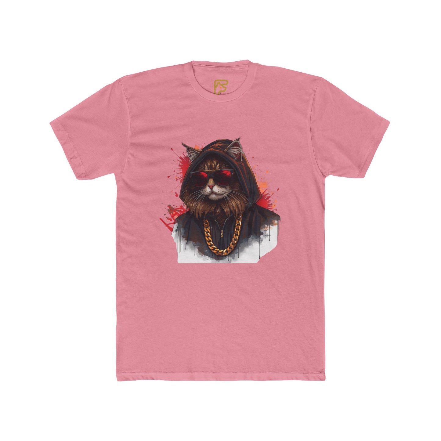 Cat Gangster T‑Shirt — Hooded Cat with Gold Chain Graphic Tee