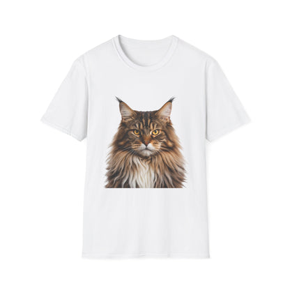 Maine Coon Cat Portrait T-Shirt — Realistic Brown Tabby Cat Tee
