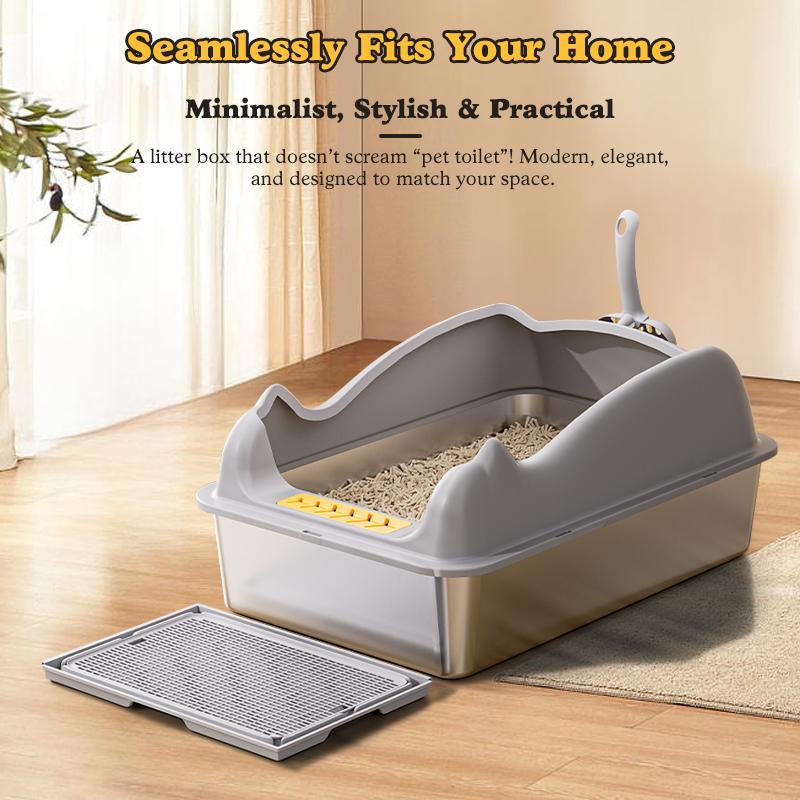 Large Stainless Steel Cat Litter Box – Rust-Resistant Easy-Clean Design
