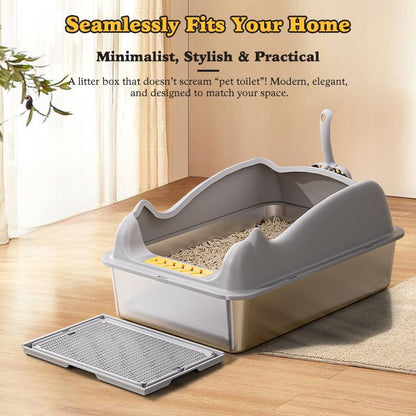 Large Stainless Steel Cat Litter Box – Rust-Resistant Easy-Clean Design