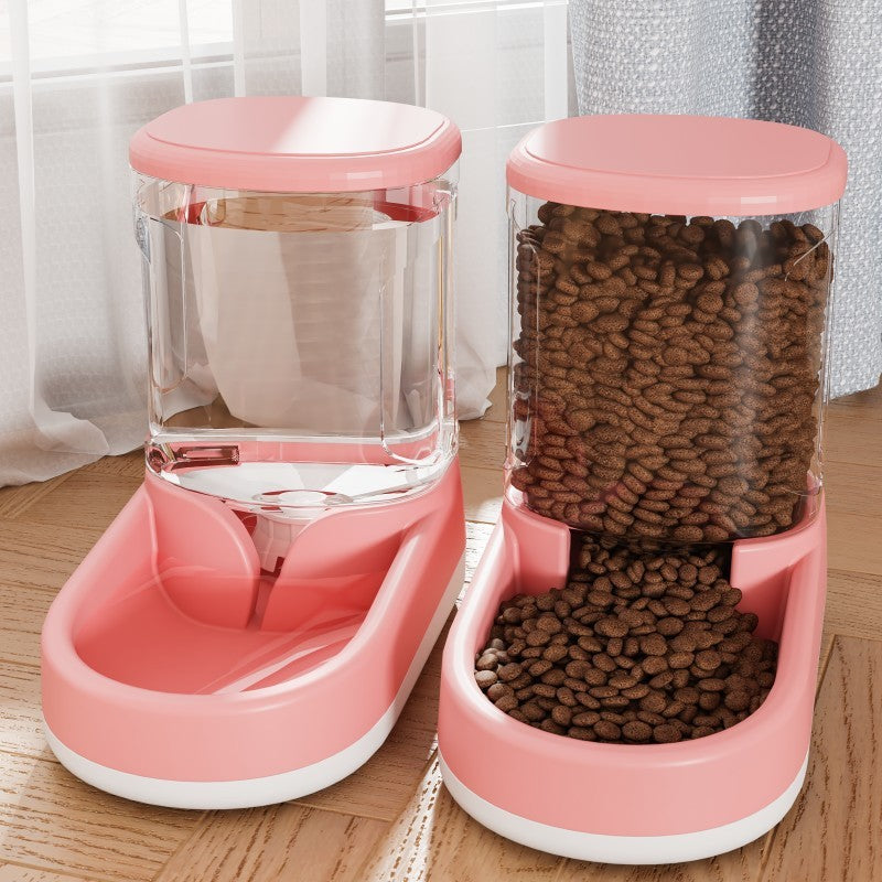Automatic Cat & Dog Water Fountain and Pet Feeder – BPA-Free Plastic, 2-in-1 Gravity Dispenser, Gray/Blue/Pink