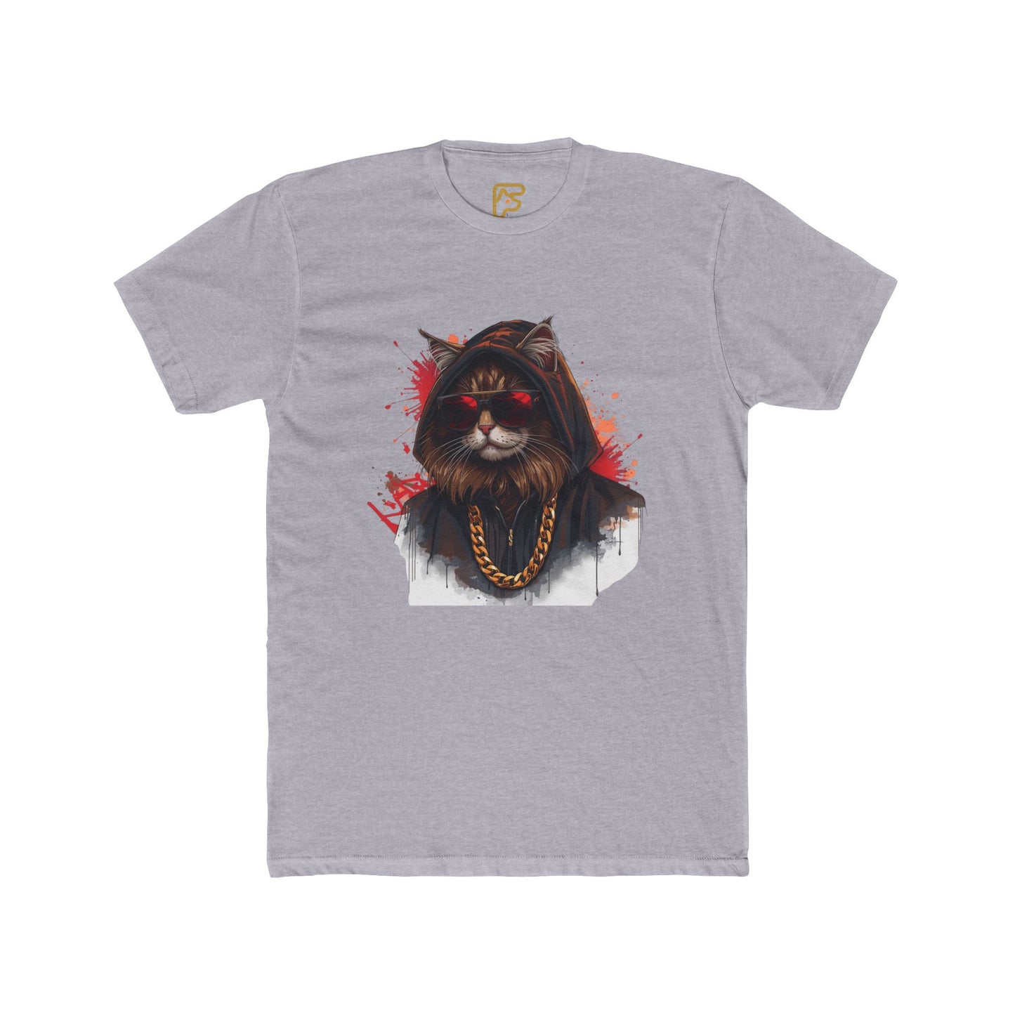 Cat Gangster T‑Shirt — Hooded Cat with Gold Chain Graphic Tee