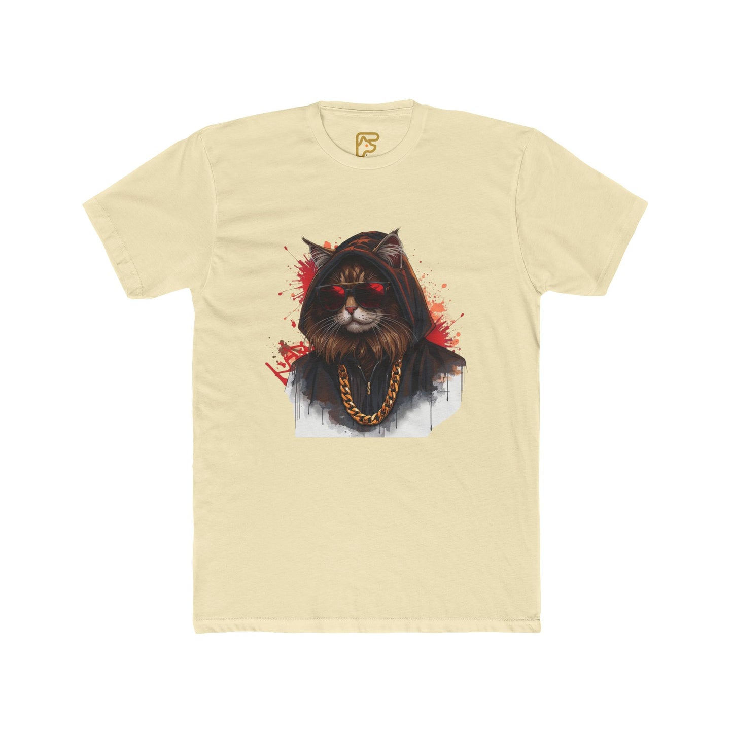 Cat Gangster T‑Shirt — Hooded Cat with Gold Chain Graphic Tee