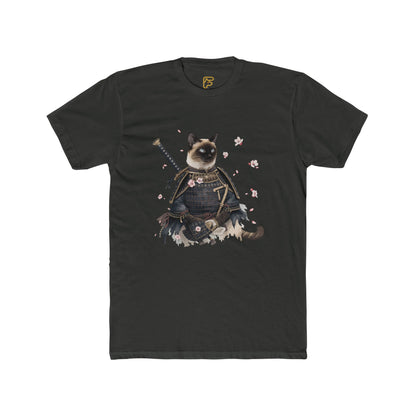 Samurai Cat Graphic Tee — Cute Warrior Cat T-Shirt with Sword & Cherry Blossoms