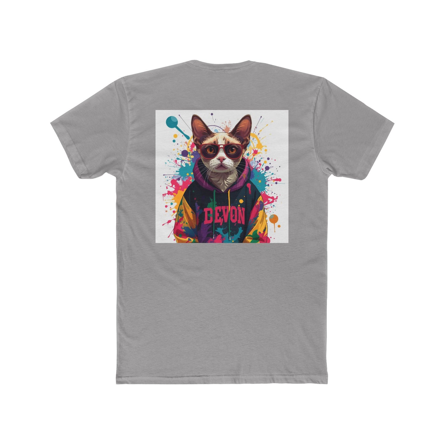 Cat Portrait Tee — Colorful Streetwear Cat Graphic Shirt (Back Print)