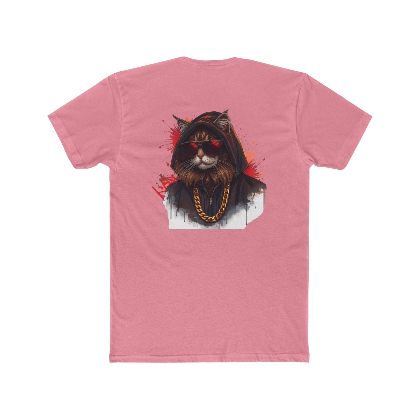 Cat Portrait Tee — Urban Streetwear Cat with Gold Chain Graphic T-Shirt