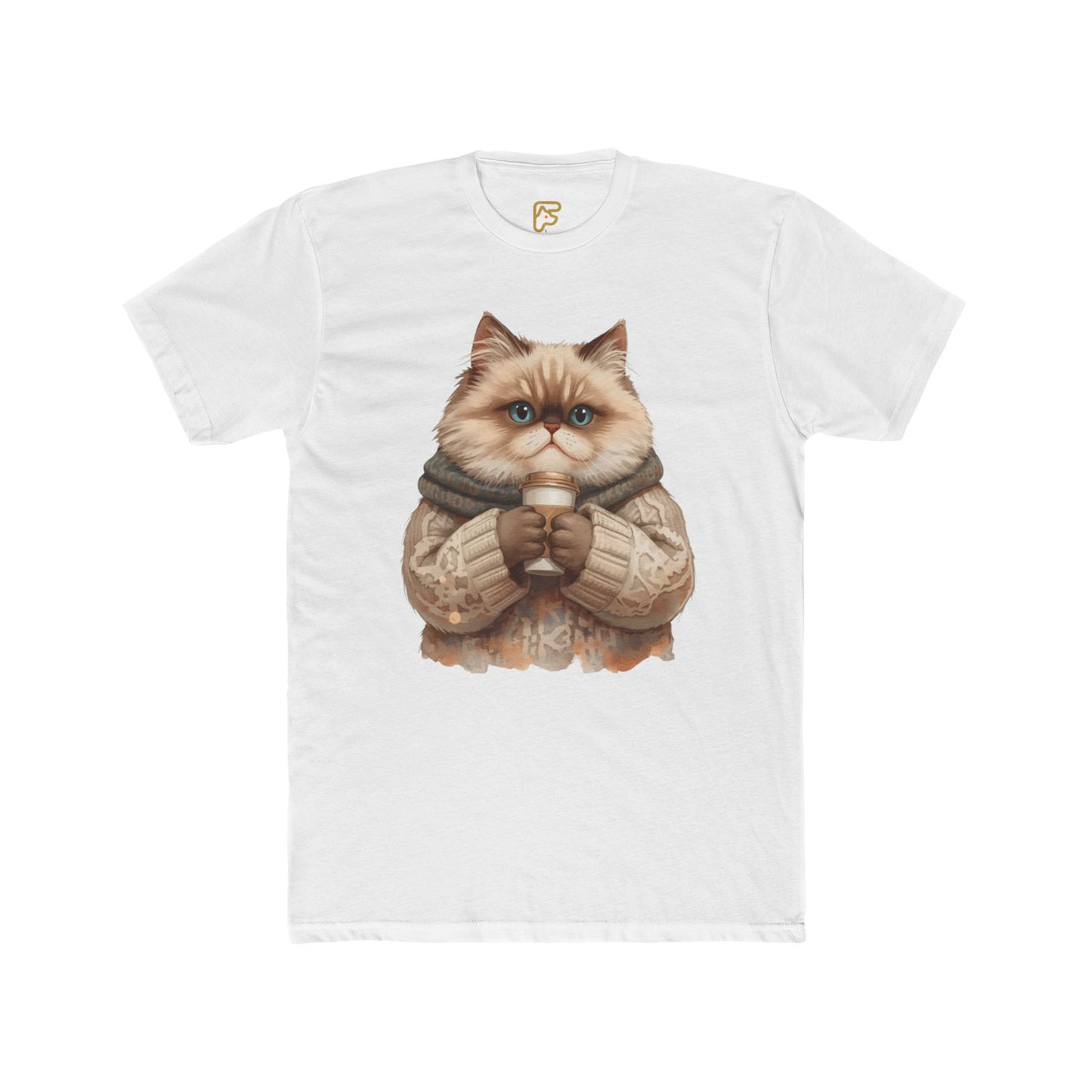 Cozy Cat Holding Coffee T‑Shirt — Cute Cat Sweater Graphic Tee for Cat Lovers