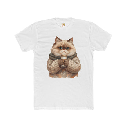 Cozy Cat Holding Coffee T‑Shirt — Cute Cat Sweater Graphic Tee for Cat Lovers