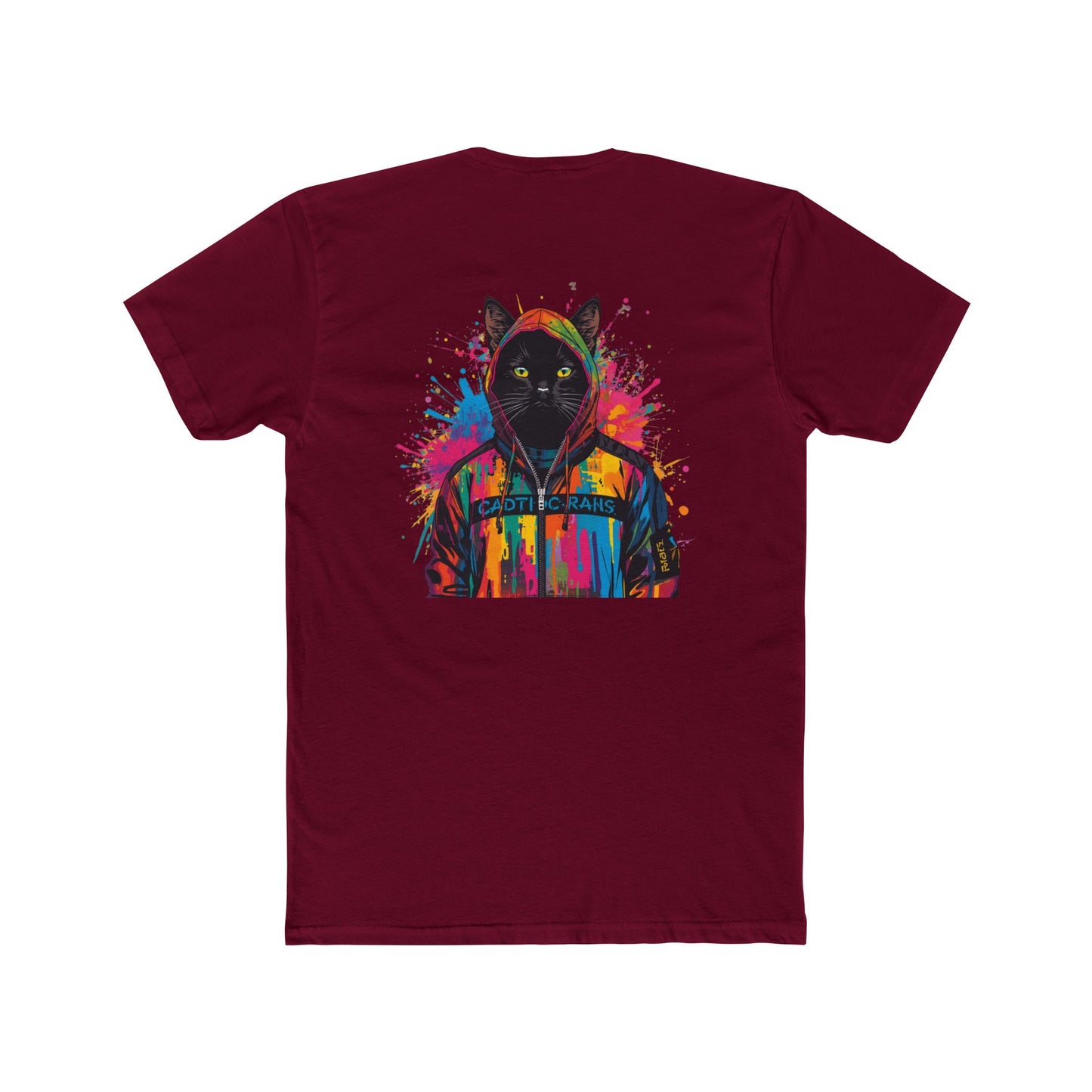 Cat Hoodie Art T‑Shirt — Colorful Black Cat Graphic Tee