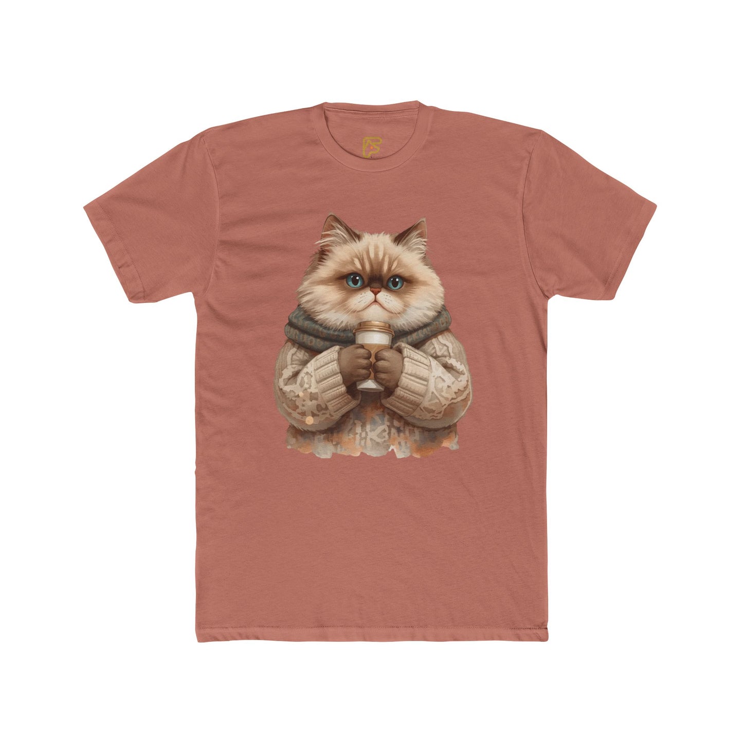 Cozy Cat Holding Coffee T‑Shirt — Cute Cat Sweater Graphic Tee for Cat Lovers