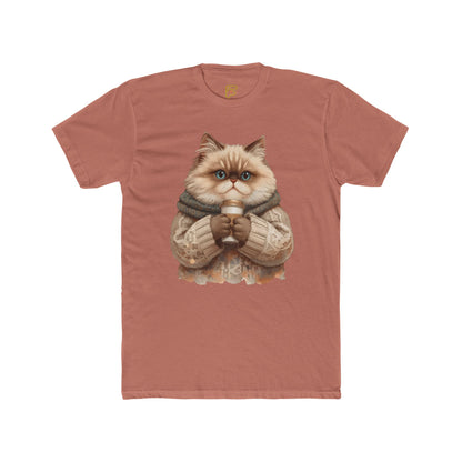 Cozy Cat Holding Coffee T‑Shirt — Cute Cat Sweater Graphic Tee for Cat Lovers