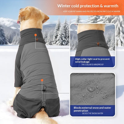 Winter Thick Hoodie for Large Dogs – Four-Leg Full Body Warm Polar Fleece Pet Coat (Red/Gray)