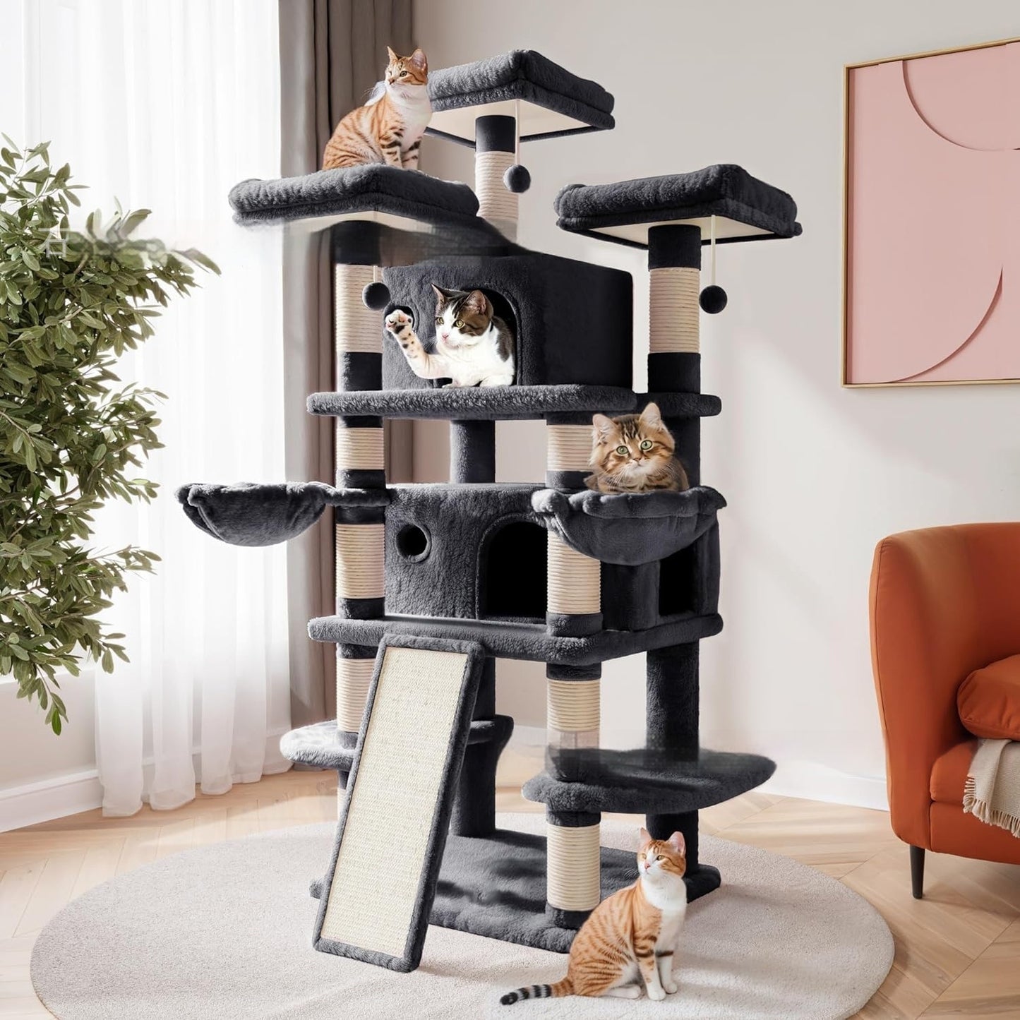 Space-Saving Cat Climbing Frame – Tall Multi-Tier Cat Tower