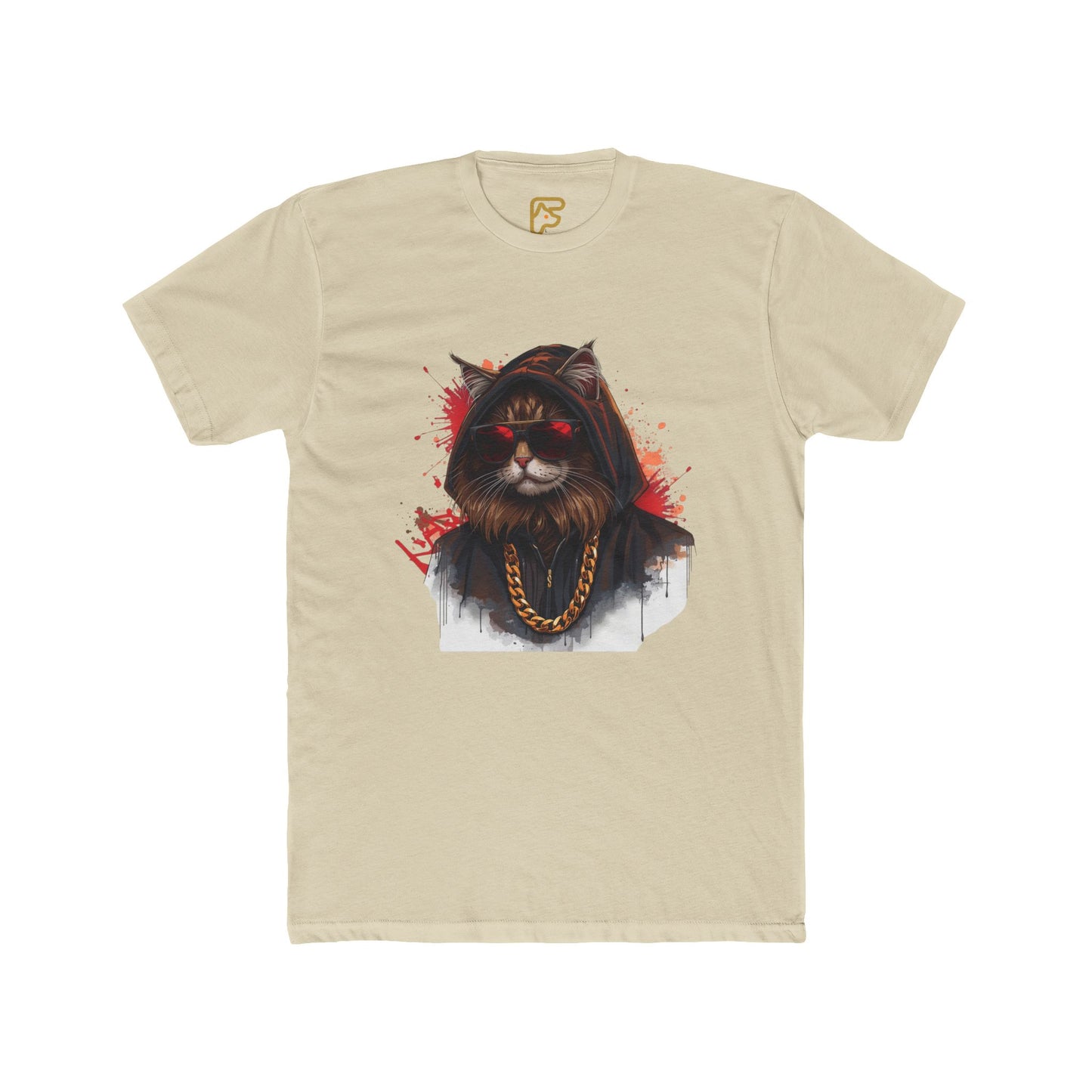 Cat Gangster T‑Shirt — Hooded Cat with Gold Chain Graphic Tee