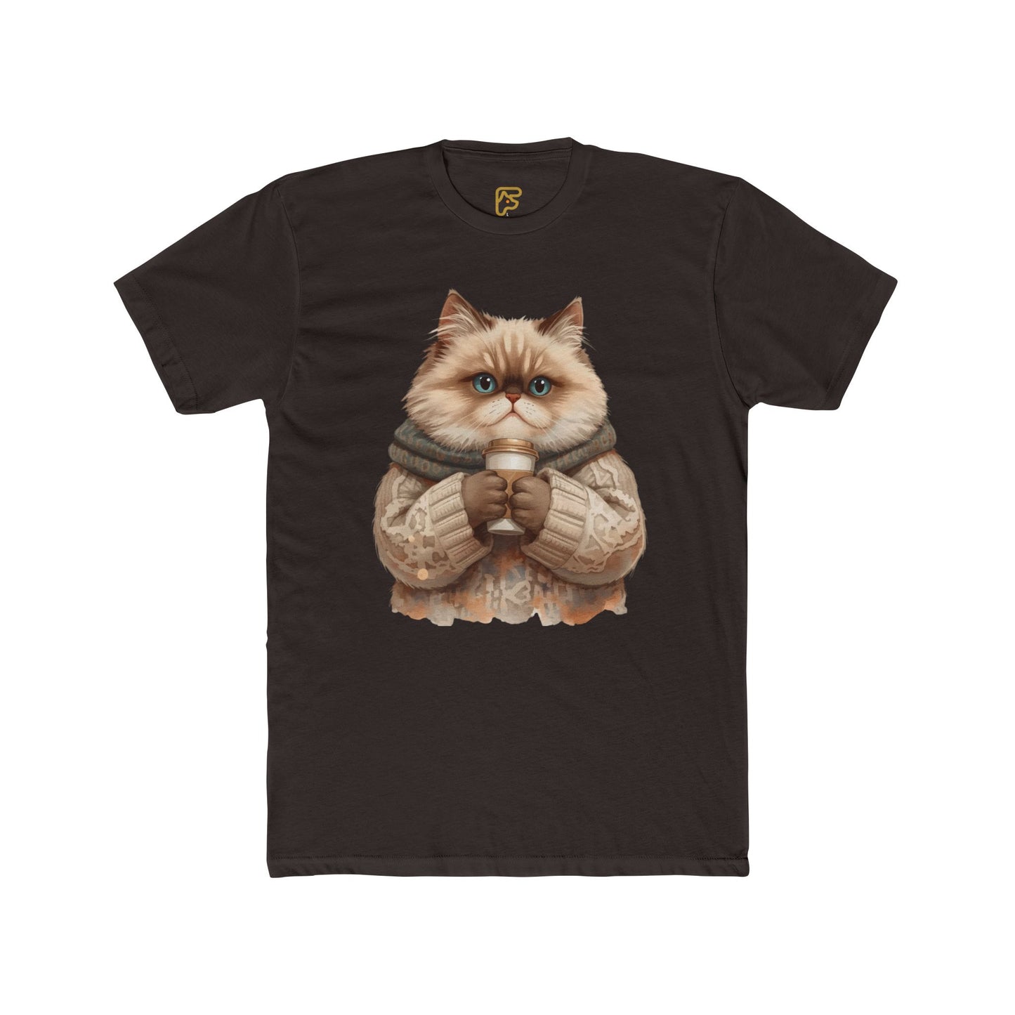 Cozy Cat Holding Coffee T‑Shirt — Cute Cat Sweater Graphic Tee for Cat Lovers