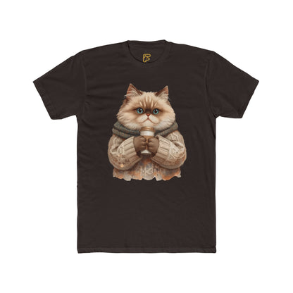 Cozy Cat Holding Coffee T‑Shirt — Cute Cat Sweater Graphic Tee for Cat Lovers