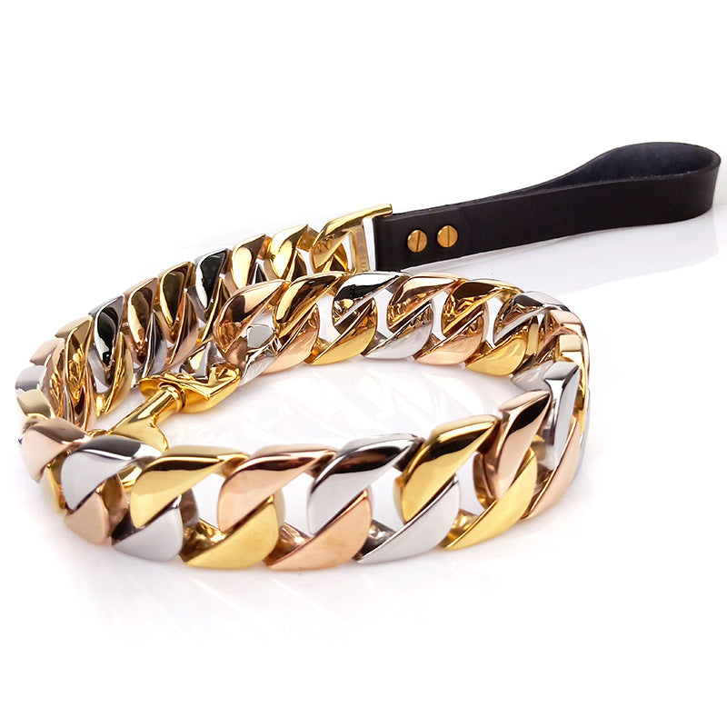 Stainless Steel Dog Chain Leash – Heavy Duty Metal Pet Lead, Rust-Resistant, 60CM (Gold, Rose Gold, Steel)