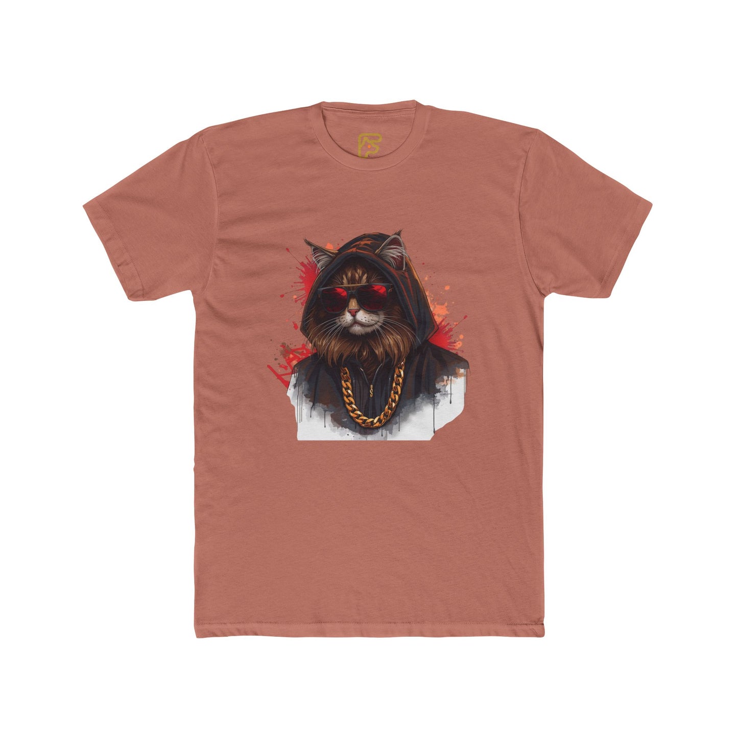 Cat Gangster T‑Shirt — Hooded Cat with Gold Chain Graphic Tee