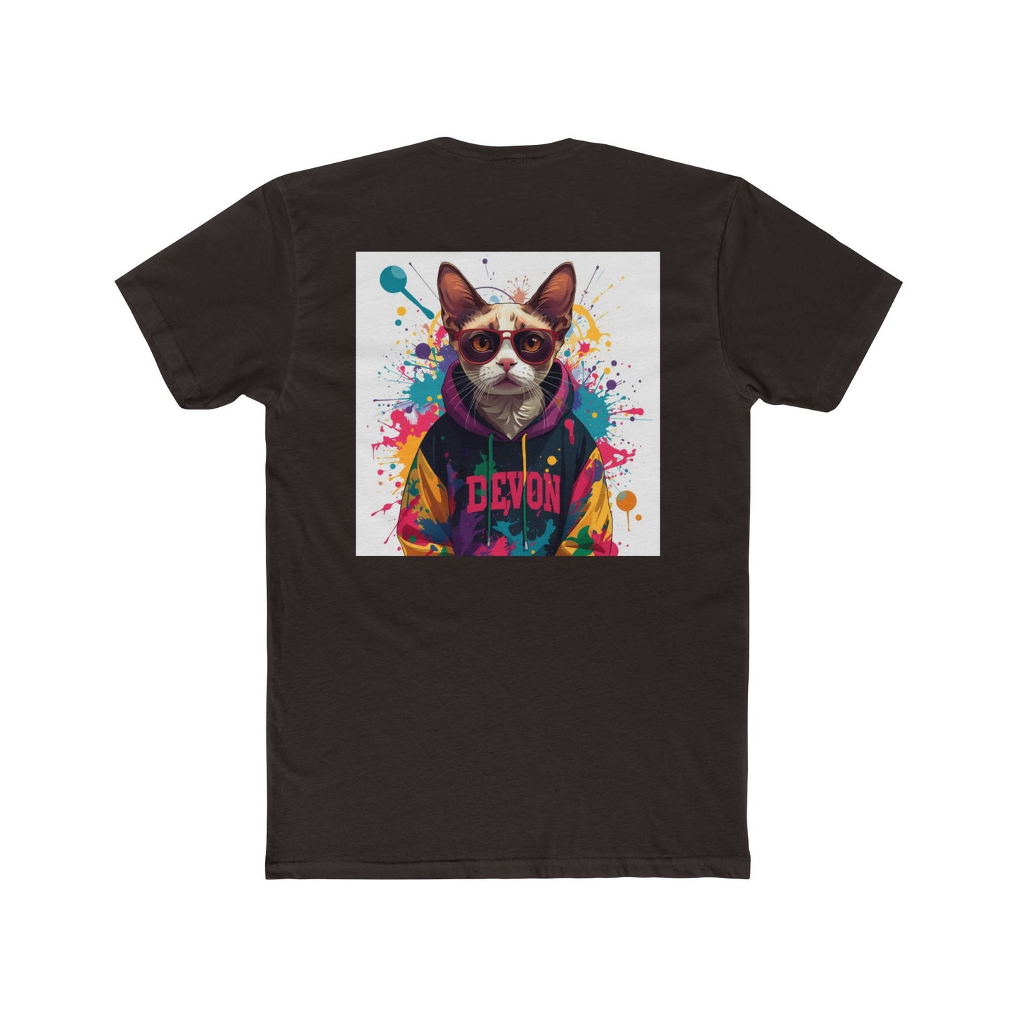 Cat Portrait Tee — Colorful Streetwear Cat Graphic Shirt (Back Print)