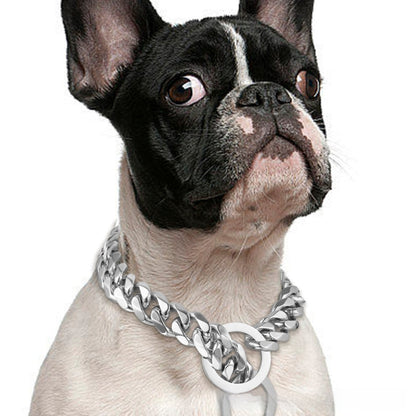 Titanium Steel Cuban Link Dog Chain Leash – 15MM Hip Hop Gold Metal Pet Collar (14–30 Inch, Black/Silver/Gold/Rose Gold)