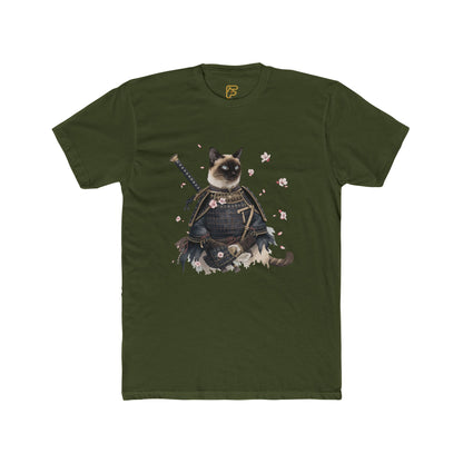 Samurai Cat Graphic Tee — Cute Warrior Cat T-Shirt with Sword & Cherry Blossoms