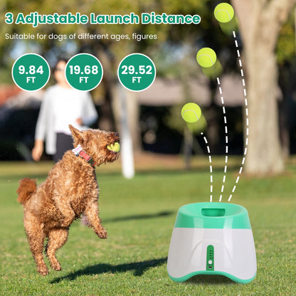 Automatic Dog Ball Launcher with 6 Tennis Balls – Rechargeable Interactive Fetch Machine with 3 Distance Settings for Small & Medium Dogs