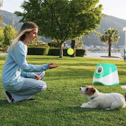 Automatic Dog Ball Launcher with 6 Tennis Balls – Rechargeable Interactive Fetch Machine with 3 Distance Settings for Small & Medium Dogs