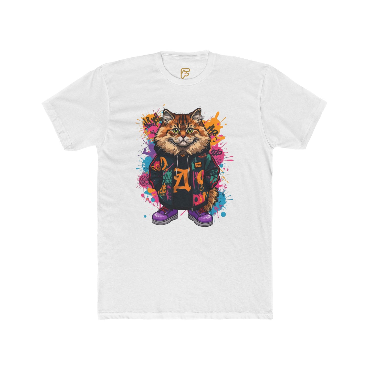 Street Style Cat Graphic Tee — Colorful Urban Cat Print T-Shirt