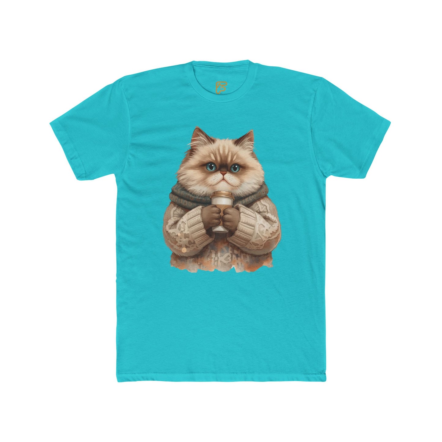 Cozy Cat Holding Coffee T‑Shirt — Cute Cat Sweater Graphic Tee for Cat Lovers