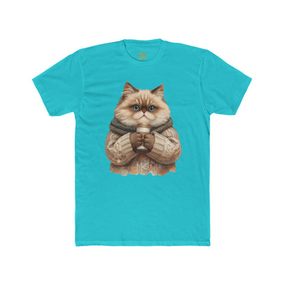 Cozy Cat Holding Coffee T‑Shirt — Cute Cat Sweater Graphic Tee for Cat Lovers