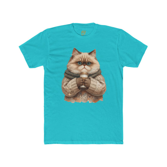 Cozy Cat Holding Coffee T‑Shirt — Cute Cat Sweater Graphic Tee for Cat Lovers