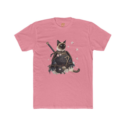 Samurai Cat Graphic Tee — Cute Warrior Cat T-Shirt with Sword & Cherry Blossoms