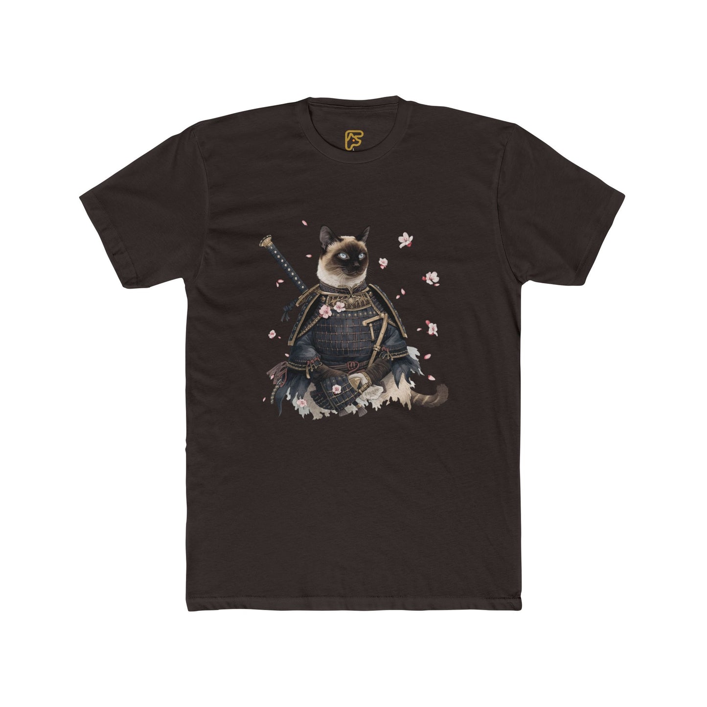 Samurai Cat Graphic Tee — Cute Warrior Cat T-Shirt with Sword & Cherry Blossoms