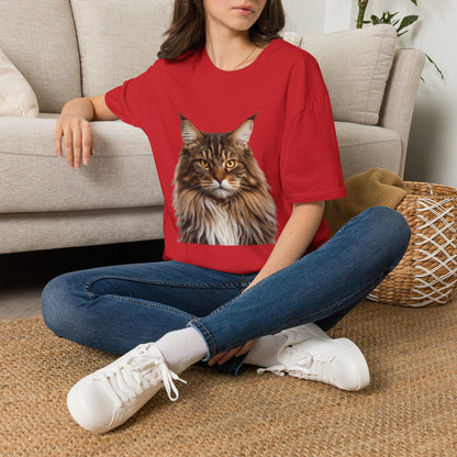 Maine Coon Cat Portrait T-Shirt — Realistic Brown Tabby Cat Tee