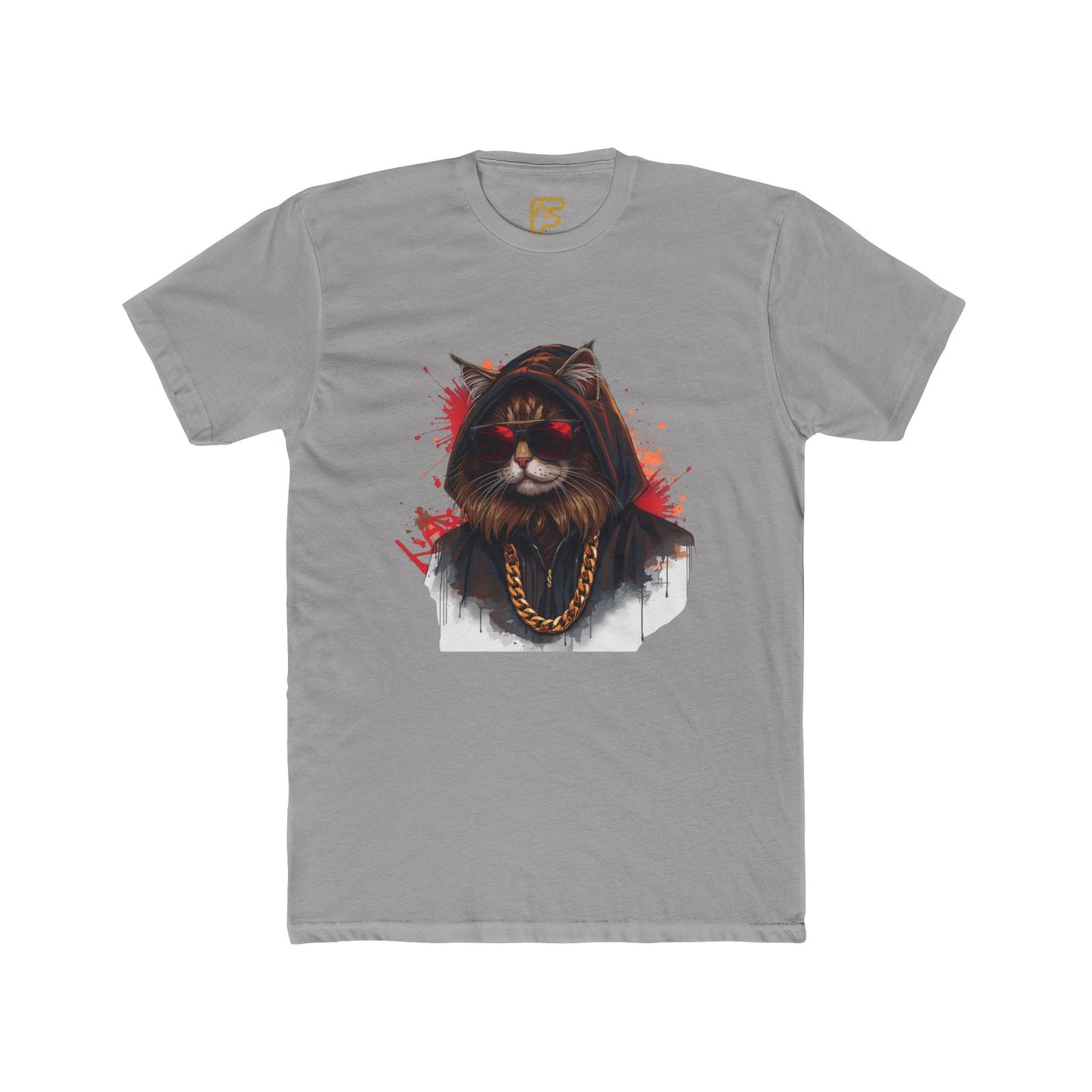 Cat Gangster T‑Shirt — Hooded Cat with Gold Chain Graphic Tee